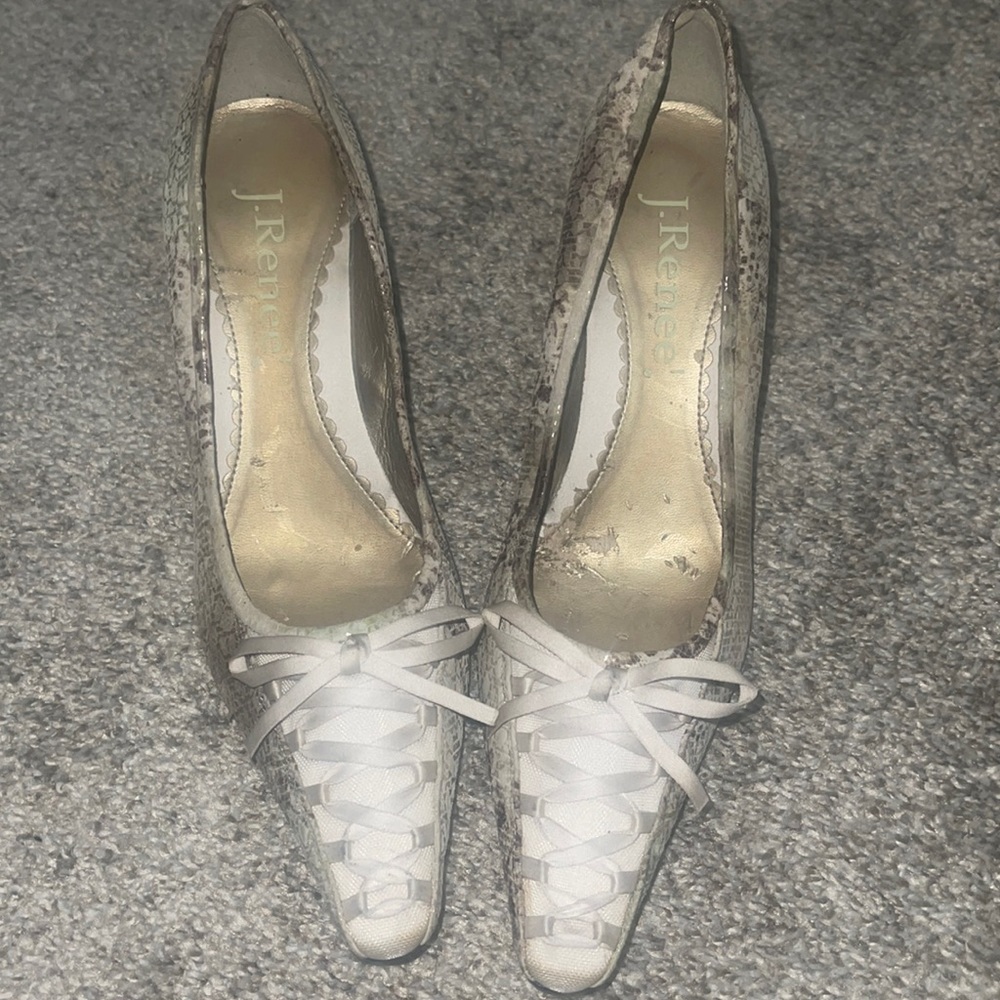 J Renee Tan Textured Pumps With Lace Detail